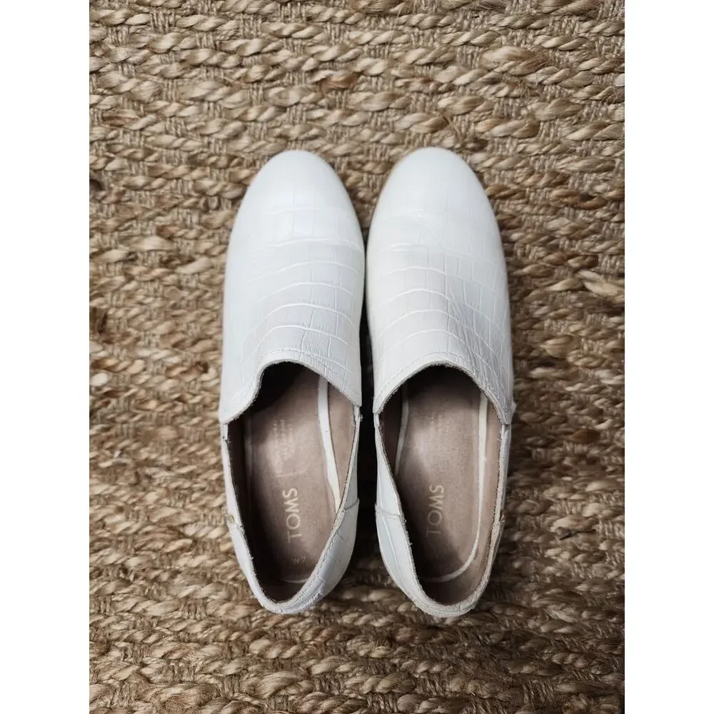 Womens Toms Shaye Low White Croc Emboss Fashion Leather Loafers Size 7